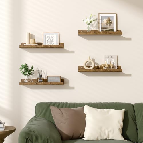 upsimples 4 Pcs 15" Acrylic Shelves for Wall Decor and Display, Rustic Wood