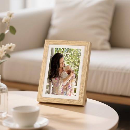 ATOBART 5x7 Picture Frame Set of 3, Light Wood, Plexiglass
