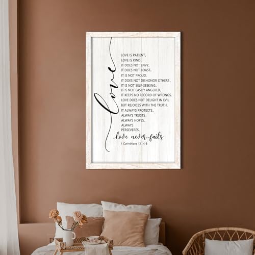 Love is Patient Love is Kind Framed Wall Art, 11''×16'' Positive Narrow Religious Christian Saying Sign for God Jesus Christ Prayer, Vintage Holy Inspirational Catholic Scripture Decor