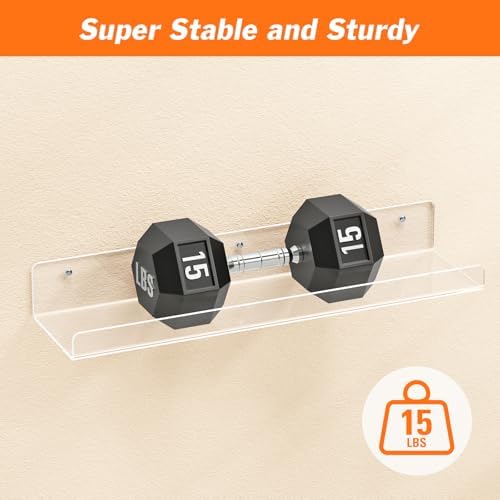 Dooiclear 2 Pack Floating Shelves for Wall, 15" Clear Floating Wall Shelf
