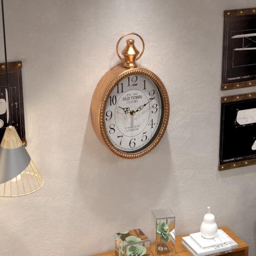 Menterry Small Retro Oval Wall Clock Antique Old Design, Gold Vintage Style
