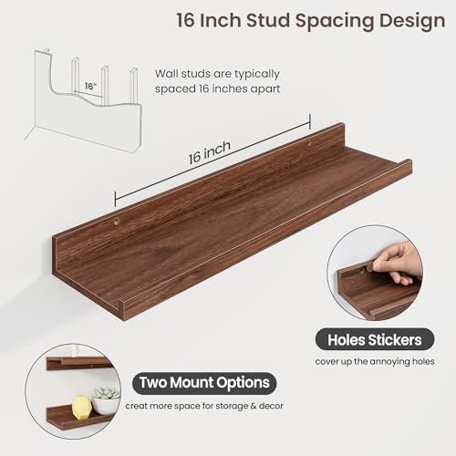 Axeman Picture Ledge Shelf, 24 Inch Walnut Floating Shelves Set of 3