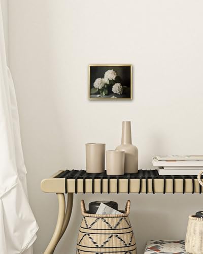 AIMAILON Gold Framed,White Hydrangea Blooming Retro Bohemian Style 8x10 | classic plant aesthetics, desktop decoration, easy to hang, versatile style