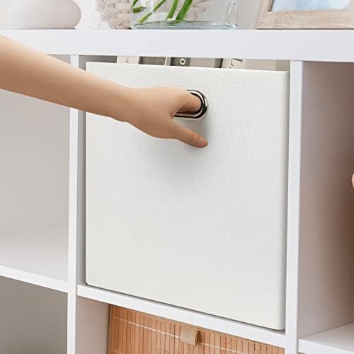 Posprica 11x11 Storage Cubes, Collapsible Storage Bins with Dual Handles, Fabric Foldable Storage Boxes Basket for Closet Shelf Cabinet Bookcase Organization, Set of 4, White