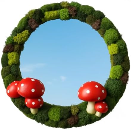 Lidy Mushroom Mirror 14'' - Mirrors for Wall with Preserved Moss - Handcrafted Mushroom Decor - Fairy & Forest Decor, Perfect for Nursery and Cottagecore Aesthetic