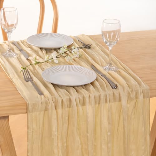 3 Pack Champagne Cheesecloth Table Runner 10ft Boho Sand Gauze Decor