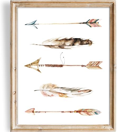 Watercolor Arrows and Feathers Art Print - Unframed - 11x14 |Wall Decor for Living Room, Bedroom, or Office | Perfect for Adding a Touch of Artistic Flair and Tribal Style to Your Home