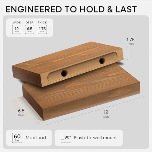 Homeforia 12 Inch Floating Shelves, High-End Solid Pine Wood, Set of 3