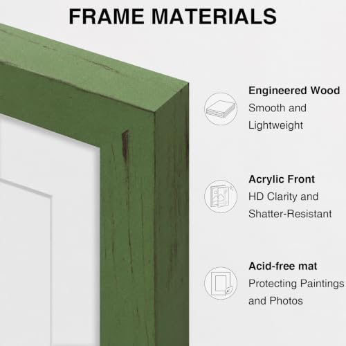 Vittanly 8.5x11 Picture Frames Set of 5, Certificate Frame, Rustic Green