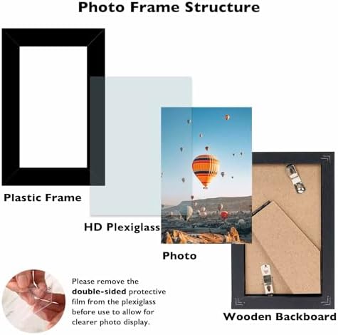 JCJMY 3x5 Picture Frame Set of 6 Black for Tabletop, 3 x 5 Photo Frame with Shatter Resistant Plexiglass, Sturdy 3 by 5 Poster Frame, 6 Pack, Black
