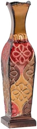 Elements Harlequin Embossed Decorative Metal Vase, Home Decor for Dried Flower and Artificial Floral Arrangements, Living Room, Bedroom, Table Centerpiece, 17-Inch