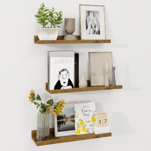 Axeman 20 Inch Floating Shelves, Brown Picture Ledge Shelf Set of 3