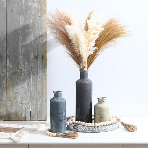 5 Pcs Coffee Table Decor Set, Rustic Color, Whitewashed Gray Tray