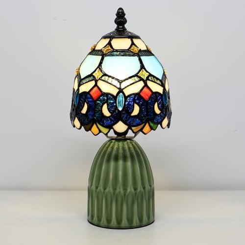 Tiffany Stained Glass Mushroom Table Lamp 12.5 Inch -Blue Jewelry