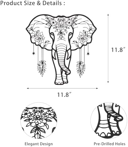 Rajukit Metal Elephant Wall Decor for Home | African elephant metal wall art. Suitable for kitchen, bathroom. Black finish.