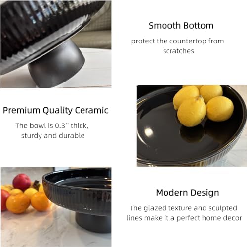 11" Ceramic Fruit Bowl for Kitchen Counter, Black