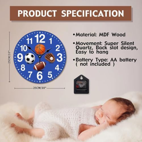 ArogGeld Sports Kids Wall Clock 10 Inch Soccer Baseball Clocks