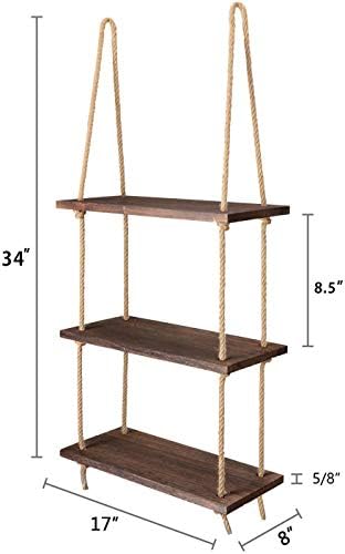 Mkono Hanging Shelves 3 Tier Rustic Wood Floating Wall Shelves Photo Plant Display Hanging Storage Shelf Home Decor for College Dorm Room Decor Bathroom Living Room Bedroom Apartment