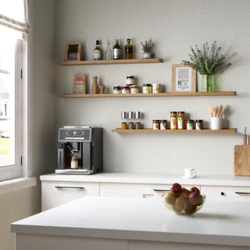 Boswillon Floating Shelves Set of 2, Long Wall Shelf with Lip, 56in, Oak