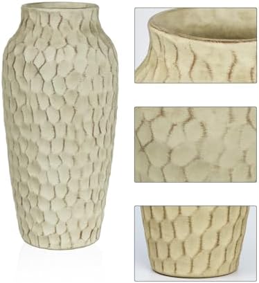 12.4 Inch Large Yellow Textured Ceramic Tall Vase for Rustic Home Decor | For dried flowers and pampas grass on tables, shelves and living room displays