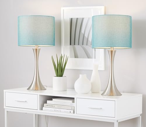 Grandview Gallery "24.25"" Brushed Nickel Table Lamp Set w/Turquoise Shade (ST90654)