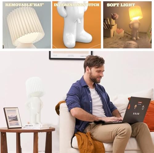 Fathers Day Gift Shy Man Lamp-Creative Gag Funny Night Light LED Table Lamp,Bedside Night Light, White Elephant Novelty Gifts for Men Women Christmas Valentines Day Him Her(White)