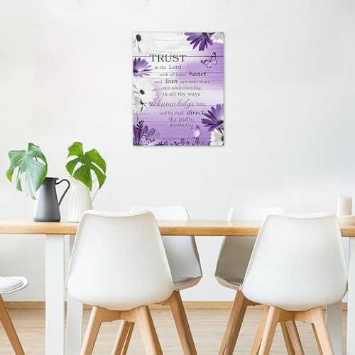 LB Rustic Purple Floral Wall Art for Bathroom Bible Verse on Vintage Grey Wood Canvas Wall Art Wall Paintings Home Decor Daisy Wall Pictures for Living Room Bedroom Office Ready To Hang,16x20 Inch