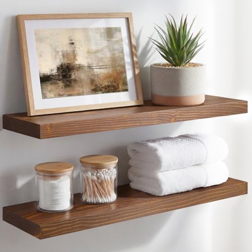 Homeforia 24 Inch Floating Shelves, High-End Solid Pine Wood, Set of 3