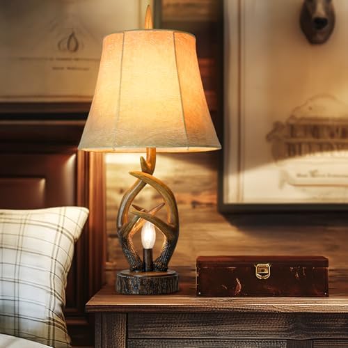 Scenekoy Rustic Antlers Table Lamp Set of 2 with USB Ports, Night Light