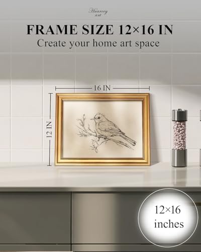 WHASAYART Gold Framed Vintage Wall Art for Living Room, Animals Painting Prints Shelf Decor for Kitchen, Aesthetic Bedroom Wall Art, Best Gifts for Friends or Family - Magpie 16L x 12W