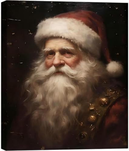 Victorian Santa Claus Portrait Christmas Art for Bedroom 16x24in, Framed Festival Canvas Prints for Christmas Wall Decor, Vintage Winter Pictures for Home Wall Decorations Indoor