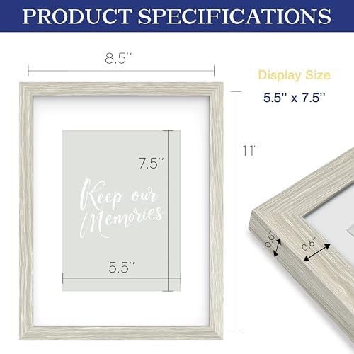 An&He 8.5x11 Picture Frame, Wooden Frame with Tempered Glass for Wall or Desk Display, Modern Rustic Style – Gray Wood