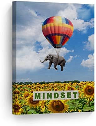 Smile Art Design Mindset Elephant with Balloon Sunflower Field Motivational Wall Art Canvas Print Inspirational Wall Art Entrepreneur Quote Canvas Print Modern Office Decor Gift Ready to Hang 40x30