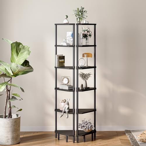6 Tier Corner Shelf, Narrow Display Shelf Stand, Corner Bookshelf
