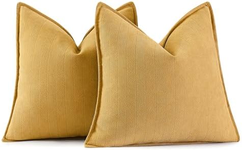 MIULEE Pack of 2 Gold Euro Shams Chenille Pillow Covers 24x24 Inch