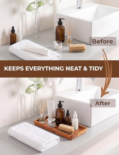 Demigo Bathroom Vanity Tray, Natural Acacia Organizer Tray, 11.8 x 5.9 in