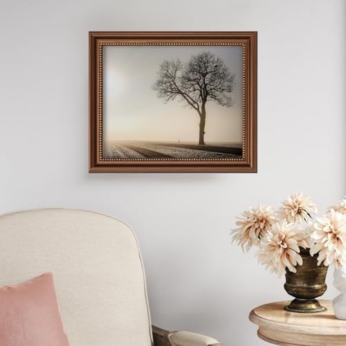 8x10 in Wood Classic Gallery Picture Frame Set, Ornate Beaded Inner, Matted for 5x7 Photo, Multiple Way Display, Brushed Antique Brass