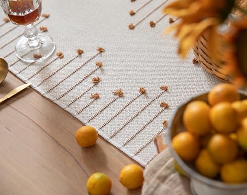 Boho Table Runner 13 x 72 Inch Long Natural Cotton Woven Runner with Tassels for Home Dining Table décor, for Modern Farmhouse Decor Coffee Table Runner, Brown and Beige