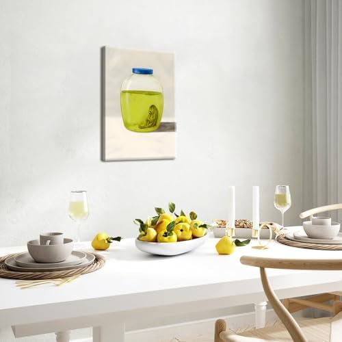 Framed Funny Kitchen Canvas Wall Art, The Last Pickle in Green Cucumber Jar Pictures Wall Decor Paintings, Lonely Pickle Prints Eclectic Home Decor for Dining Room Living Room 12X16 inch