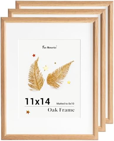Fun Memories 11x14 Oak Picture Frame for Wall, 11x14 Frame with Matted to 8x10, Solid Wood Picture Frames for Wall Art Photo and Prints (Beige, 3 Pack)