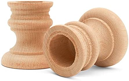 Wooden Candle Cups Country-Style, 1-7/8 inch with 7/8 inch Taper Candle Hole, Set of 4 Ufinished Candlesticks, by Woodpeckers