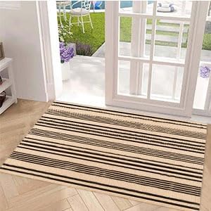 Black and Tan Outdoor Rug 2'x4',Striped Front Porch Rug Machine Washable Front Door Mat Entryway Throw Rug for Front Porch Indoor Outdoor Doormat