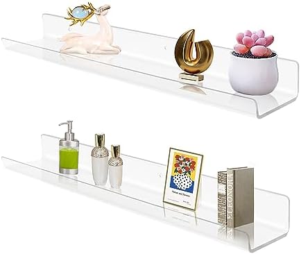 ROYALITA 2-Pack Acrylic Shelves Wall Mounted, 24 Inch Floating Shelves