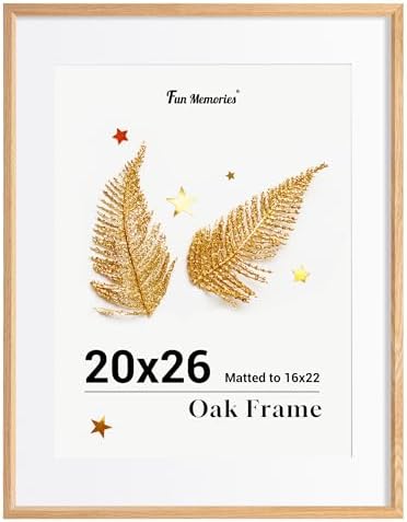 Fun Memories 20x26 Oak Picture Frame for Wall, 20x26 Frame with Matted to 16x22, Solid Wood Picture Frames for Wall Art Photo and Prints (Natural, 1 Pack)