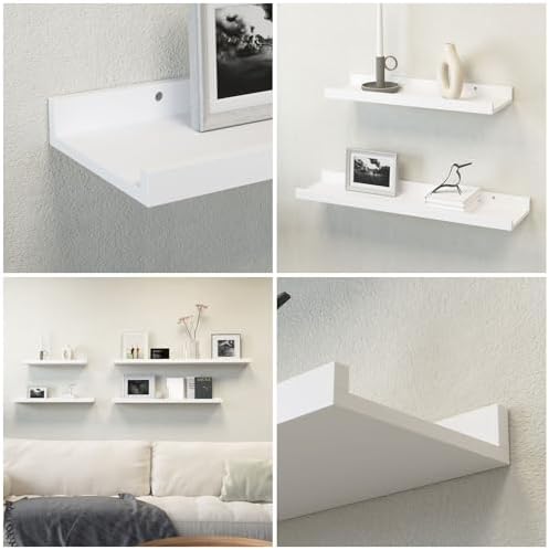 Boswillon Floating Shelves Set of 2, Long Wall Shelf with Lip, 48in, White