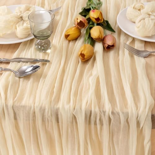 8 Pack Beige Cheesecloth Table Runner 10ft Boho Rustic Gauze Runner