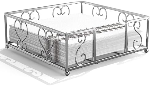 Flat Napkin Holder for Table, Silver Metal Weighted Paper Caddy