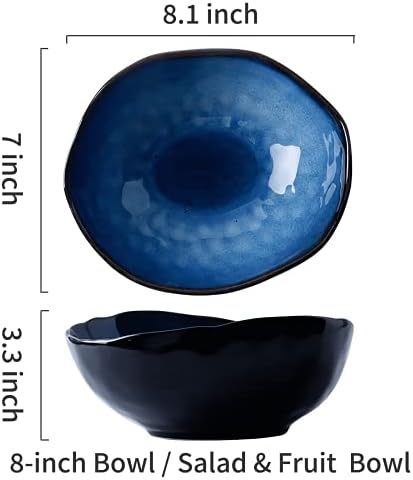 8 Inch Ceramic Decorative Bowl, Blue Reactive Glaze Centerpiece