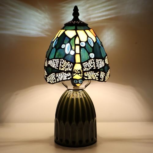 Stained Glass Mushroom Table Lamp 12.5 Inch -Yellow Dragonfly Style