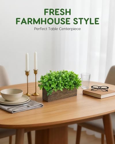 Velener 14" Artificial Boxwood Plants Indoor Centerpiece for Dining Room, Fake Plants in Rustic Rectangular Wooden Planter Box, Farmhouse Faux Plants for Mantel/Kitchen/Bathroom/Coffee Table Decor